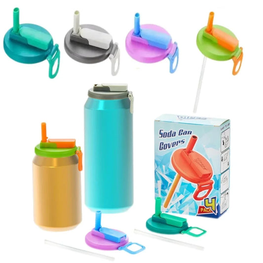Can Seal Cover Contrasting Color Silicone Soda Lids With Straws Portable Beverage Tank Cover