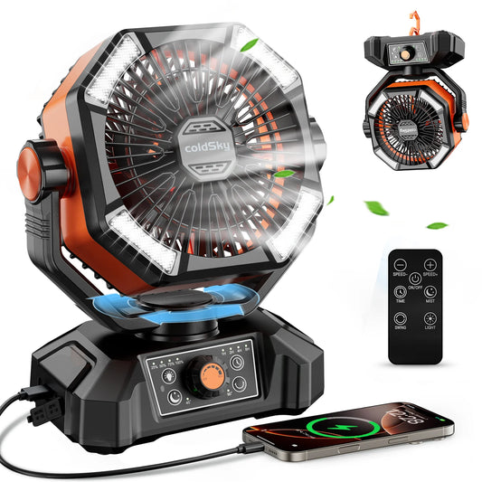 ColdSky 20000mAh Battery Desktop Fan with 4 LED Lantern 8 Speeds
